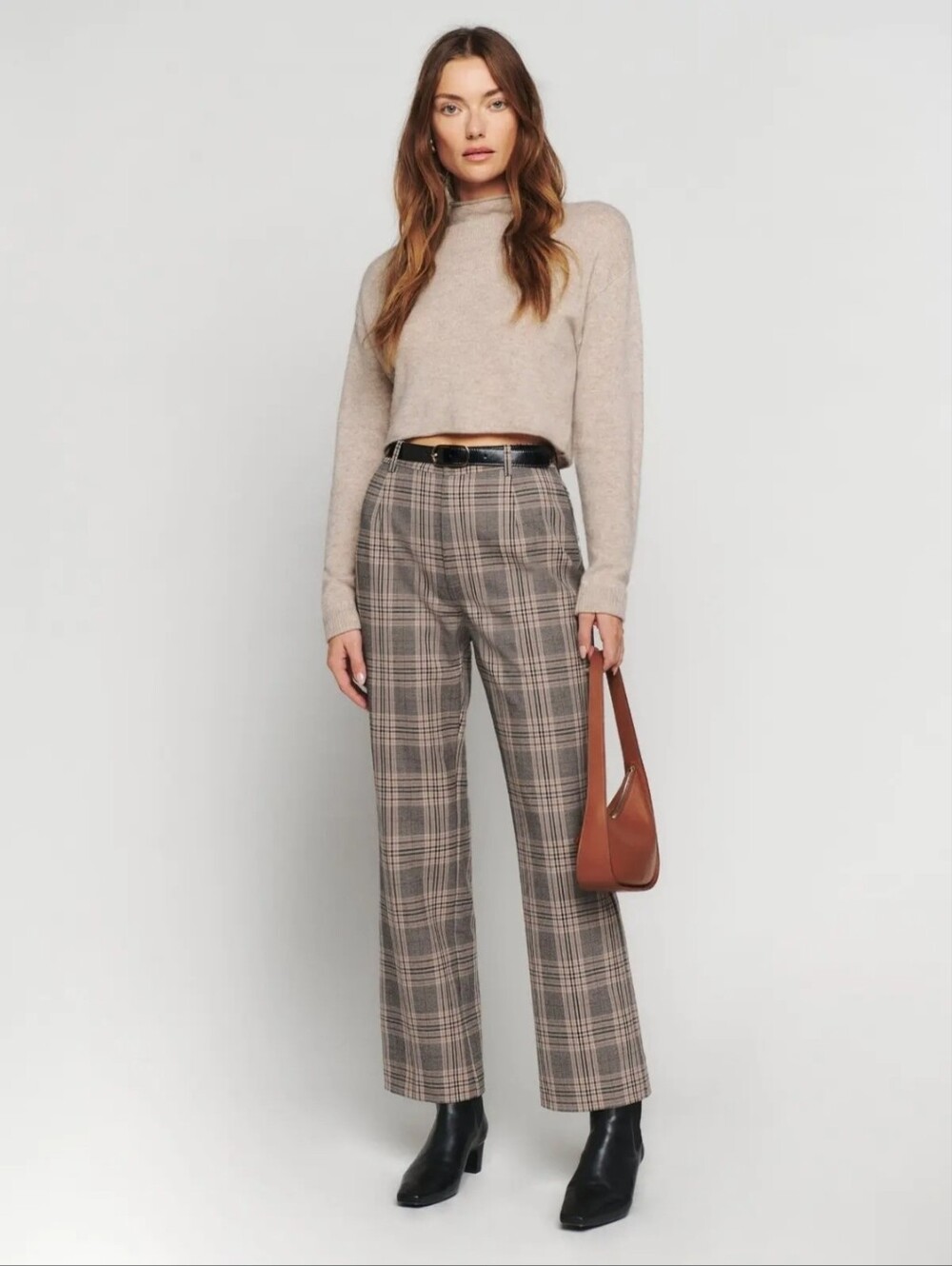 REFORMATION FRANKLIN PANTS BEIGE RED TARTAN  6